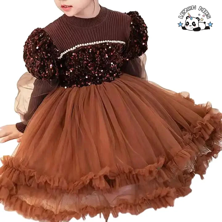 LEZONKIDS - OEM ODM Customizable Long Sleeve Tulle Dress Tutu Red Pink Kids Clothing for Girls Party Dresses 2-14 Years